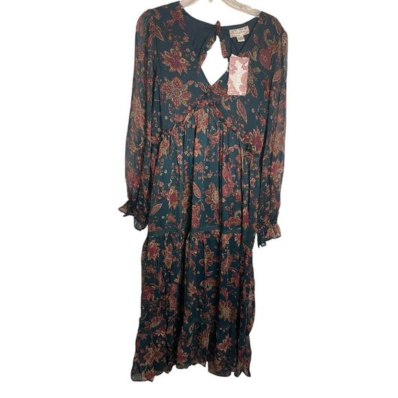 Band Of The Free Run The World Pine Paisley Empire Waist Midi Dress Size Large - Picture 5 of 16